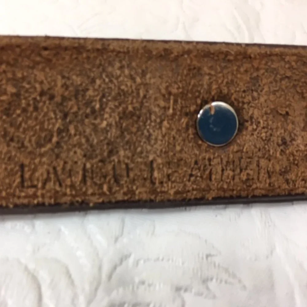 Langu Leather Brown Belt Silver Toned Engraved Ornaments